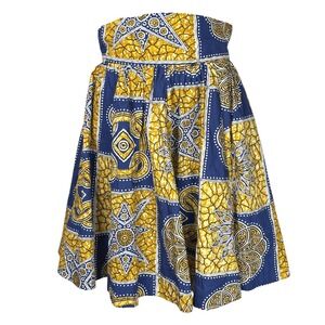 Trashy Diva Lucy Mini Skirt Tiki Batik‎ Size 4 Blue Yellow Cotton Poplin Bold